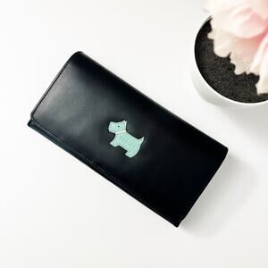 Radley London Bi Fold Black Leather Wallet Teal Blue Scottie Dog
